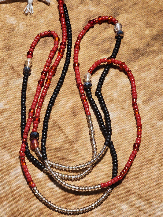 Silver/matte black/red waistbead